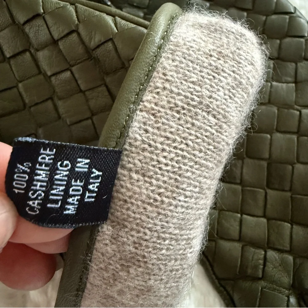 Woven Nappa Leather Cashmere Lining Gloves in Olive  Italy